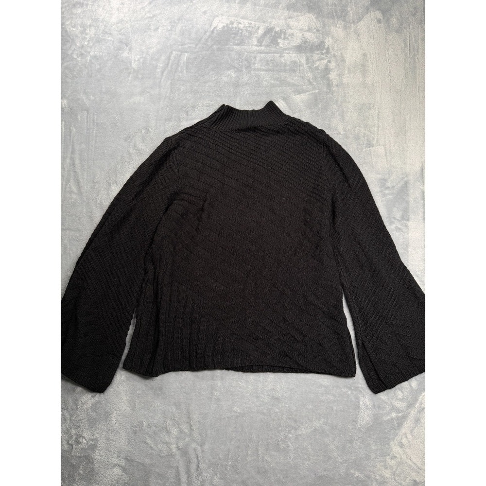 Alison Andrews Sweater Womens Medium Black Acrylic Ribbed Mock Neck Bell Sleeve